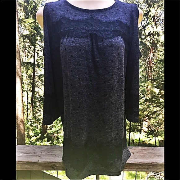 LOFT Tops - Loft so soft knit black/ gray cold shoulder blouse